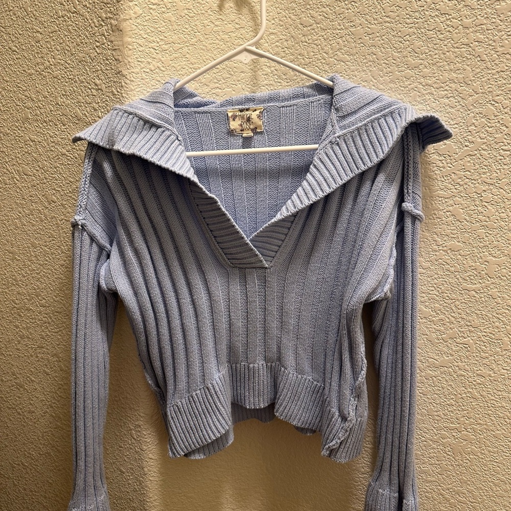 Hippie Rose Sky Blue V-Neck Sweater